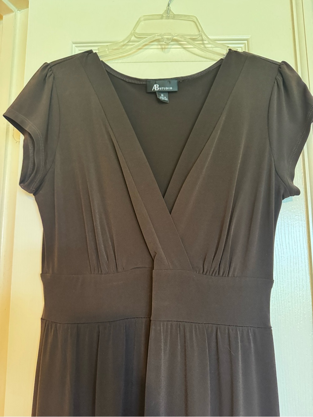 AB Studio Brown V-Neck Midi Dress with Empire Waist